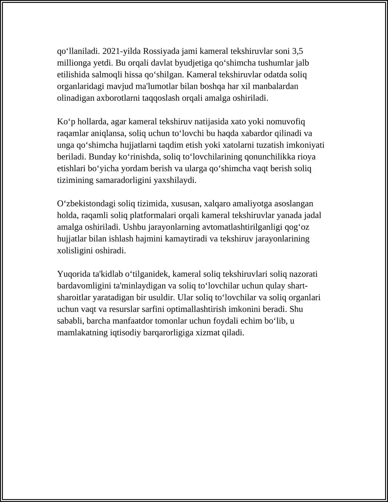 KAMERAL SOLIQ TEKSHRUVINING UMUMIY QOIDALARI 4