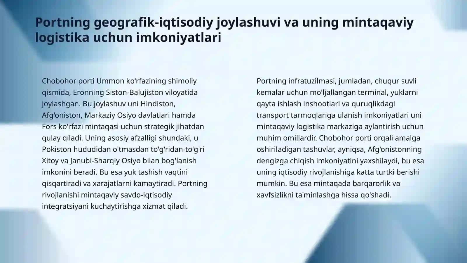 CHABAHOR PORTINING MINTAQAVIY VA GLOBAL 4
