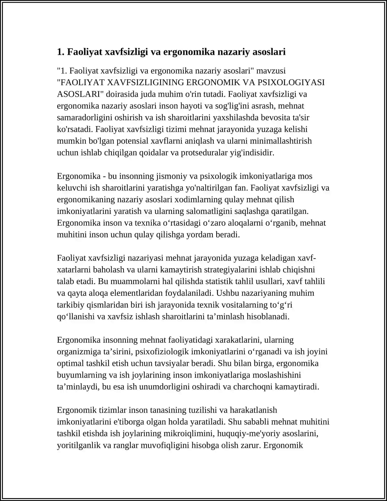 FAOLIYAT XAVFSIZLIGINING ERGONOMIK VA PSIXOLOGIYASI ASOSLARI 4