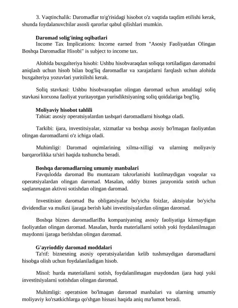 Asosiy Faoliyatdan Olingan Boshqa Daromadlar Hisobi 4