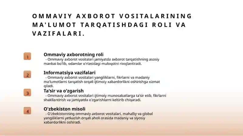 Ommaviy axborot vositalari. Internet madaniyati. Publitsistik uslub va uning xususiyatlari 4
