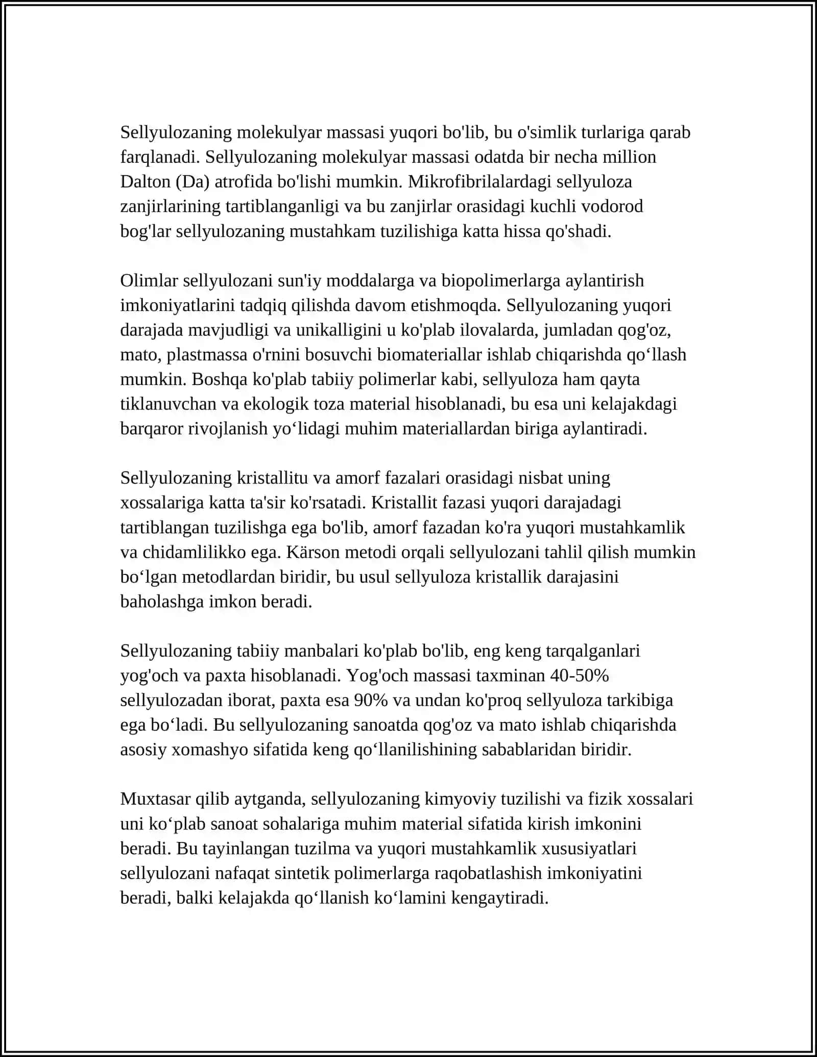 SELLYULOZA VA TABIIY IPAKNING POLIMERANOLOGIK ÕZGARISHLARI 4
