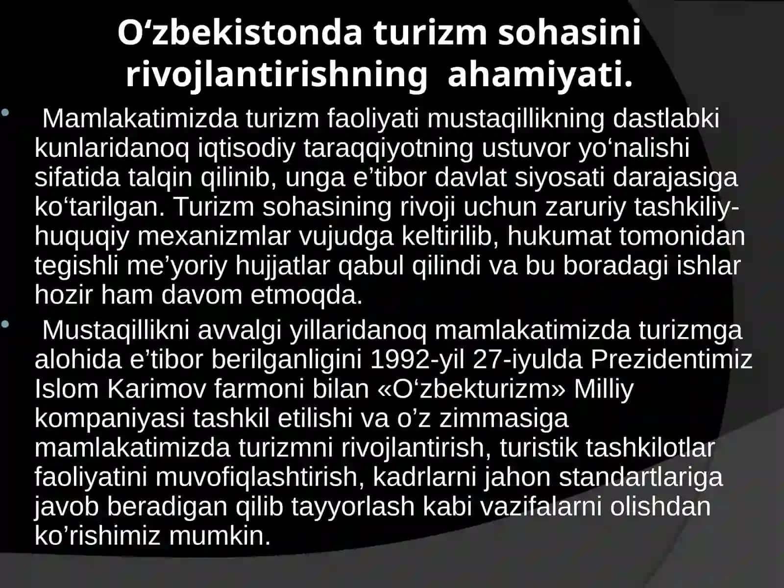 Mintaqaviy turizm fanidan taqdimotishi 4