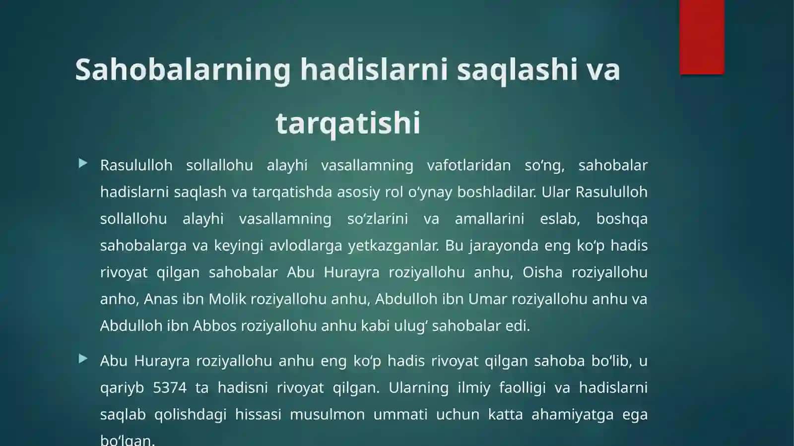 Hadislarning tarqalaboshlashi 4