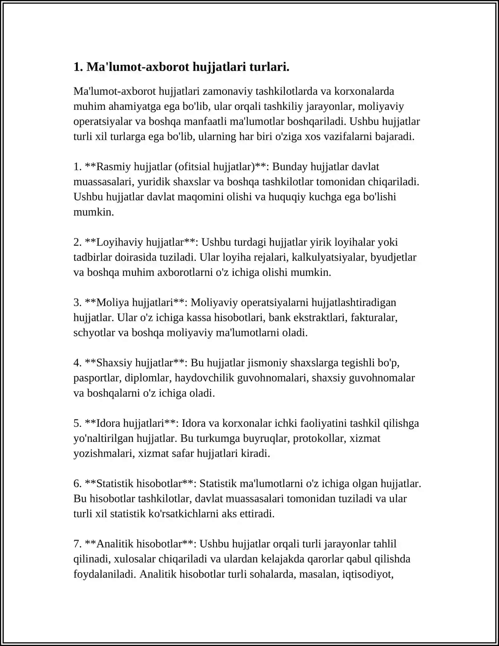MA'LUMOT-AXBOROT HUJJATLARI. ARIZA, BAYONNOMA, BILDIRISHNOMA VA DALOLATNOMA. KEYIN ARIZA, BAYONNOMA, BILDIRISHNOMA VA DALOLATNOMA YOZISH 4