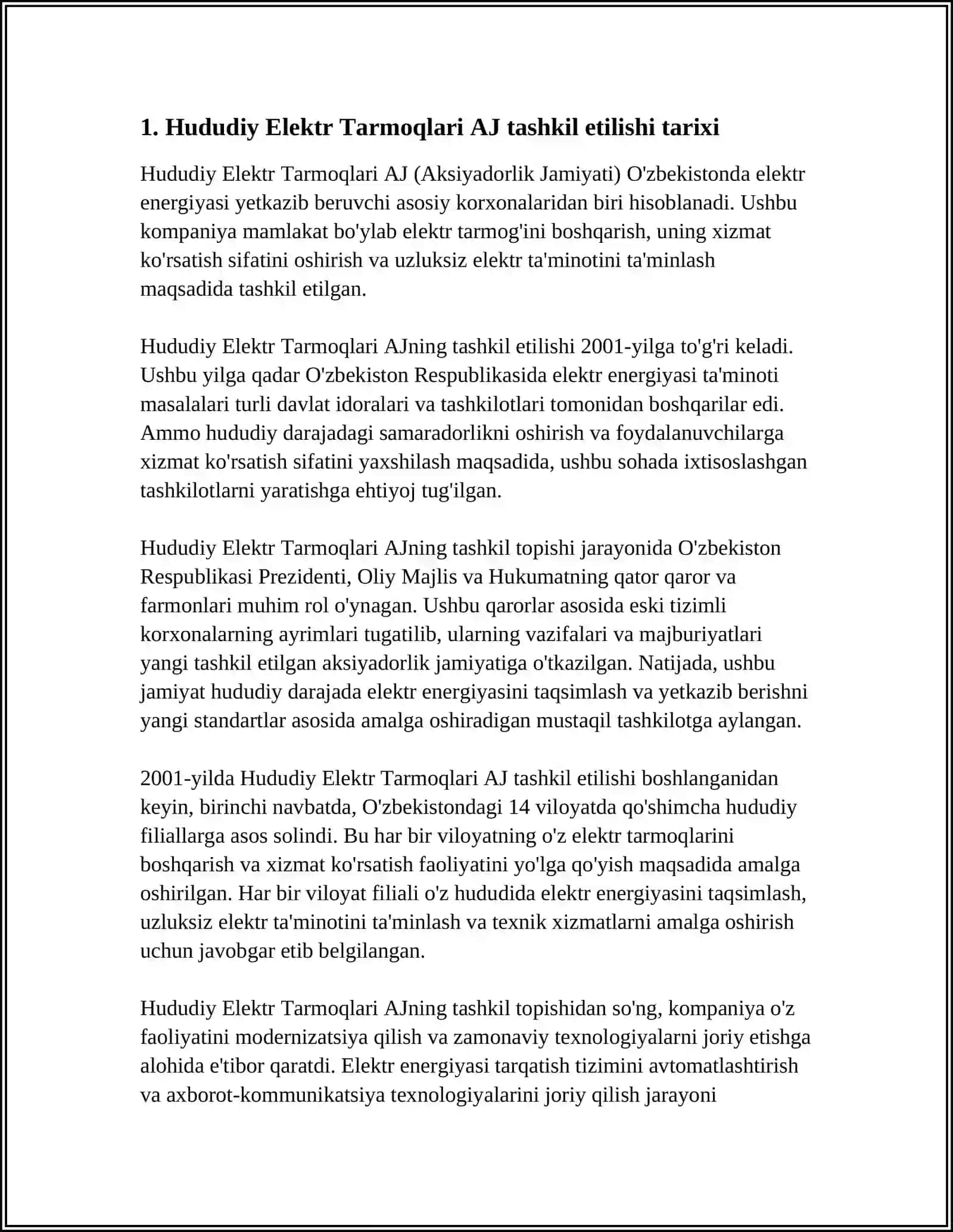 HUDUDIY ELEKTR TARMOQLARI AKSIYADORLIK JAMIYATI TARIXI STRUKTURASI MOLIYAVIY FAOLIYATI 4