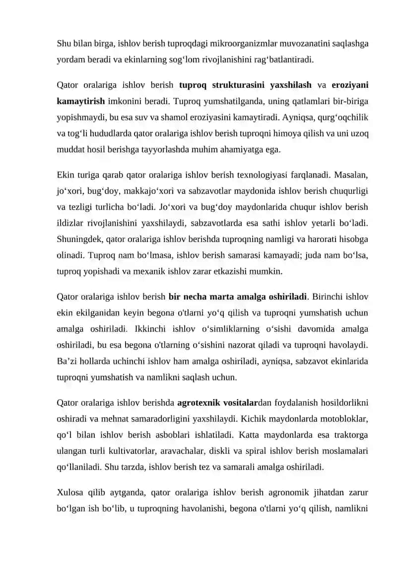 Ekin ekishdan keyin qator oralariga ishlov berish 4