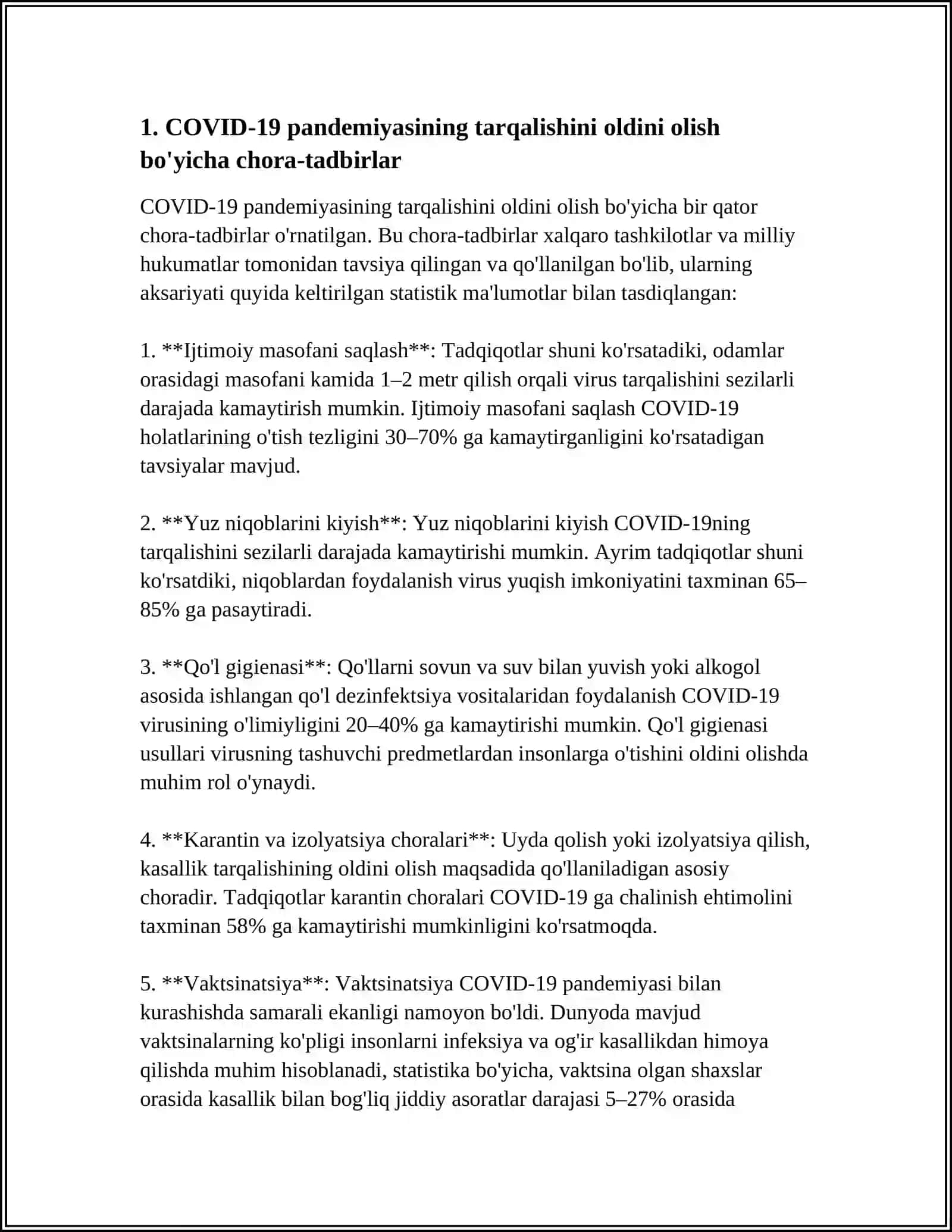 RESPUBLIKAMIZDA COVID-19 KORONAVIRUS INFEKTSIYASINING TARQALISHINI OLDINI OLISH BO'YICHA AHOLINI IJTIMOIY MUHOFAZA QILISH VA SOG'LIQNI SAQLASH TIZIMIDA OLIB BORILGAN KOMPLEKT CHORA TADBIRLAR 4
