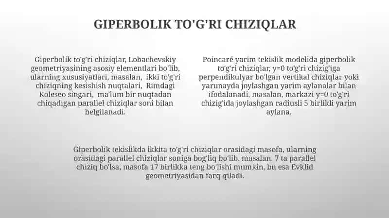 Tekislikda elliptik va giperbolik geometriya 4