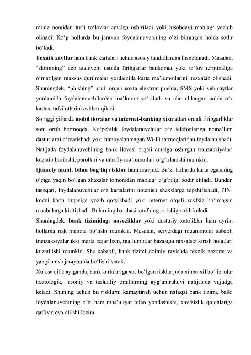 Bank kartalariga risklar. Bank kartalarini himoyalash tartibi 4