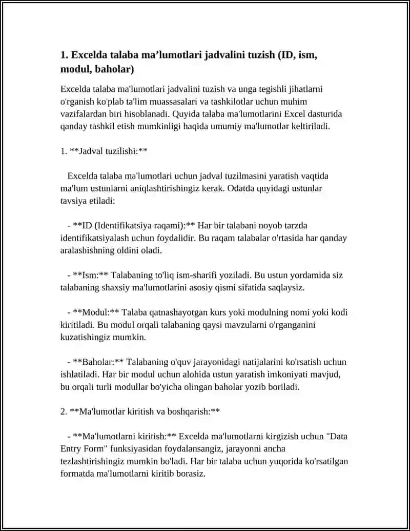 EXCEL DASTURIDA TURLI HISOBOTLAR TAYYORLASH 4