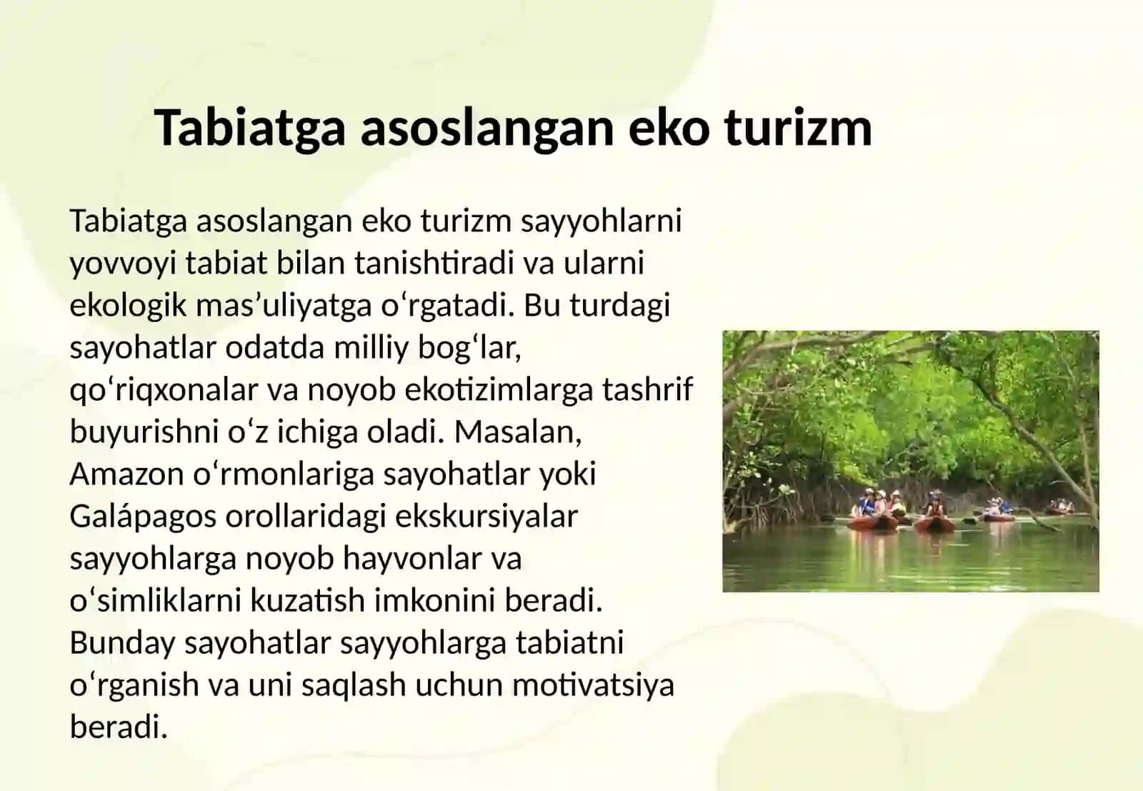 Eko turistik servis tushunchasi va turlari 4