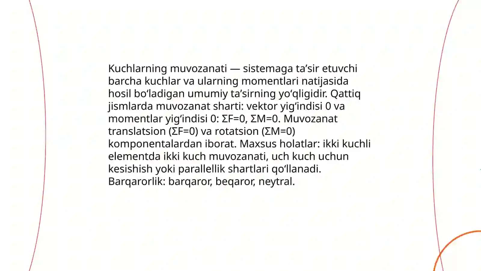 Kuchlarning muvozanati va kuch momenti 4
