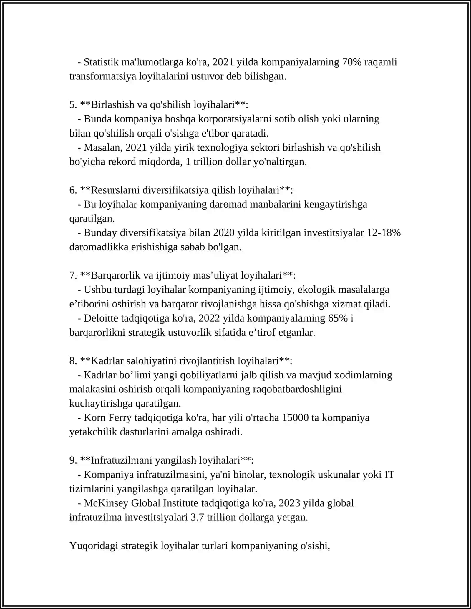 Kompaniya strategik loyiha turlari 4