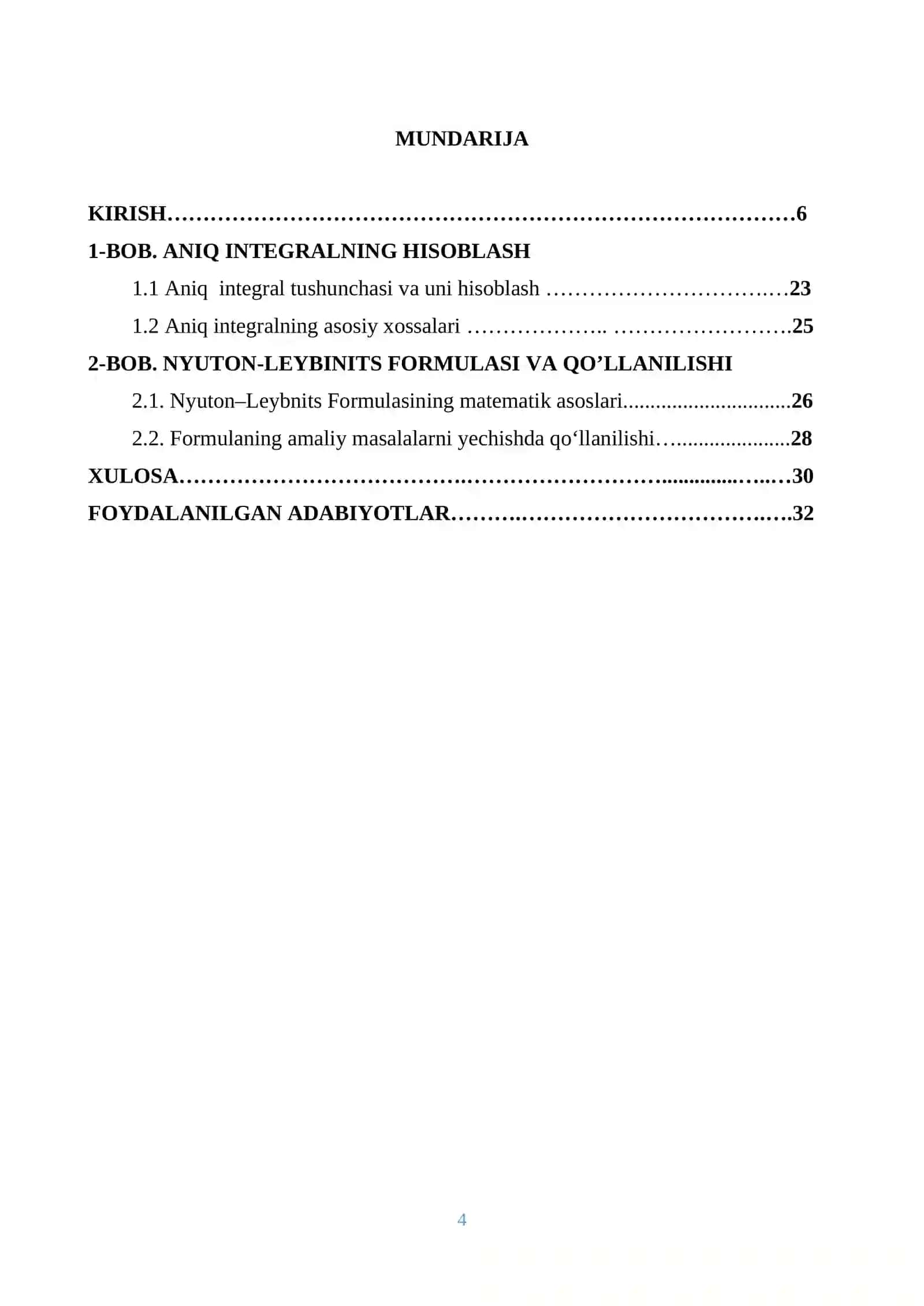 ANIQ INTEGRAL HISOBLASH. NYUTON-LEYBNITS FORMULASI 4