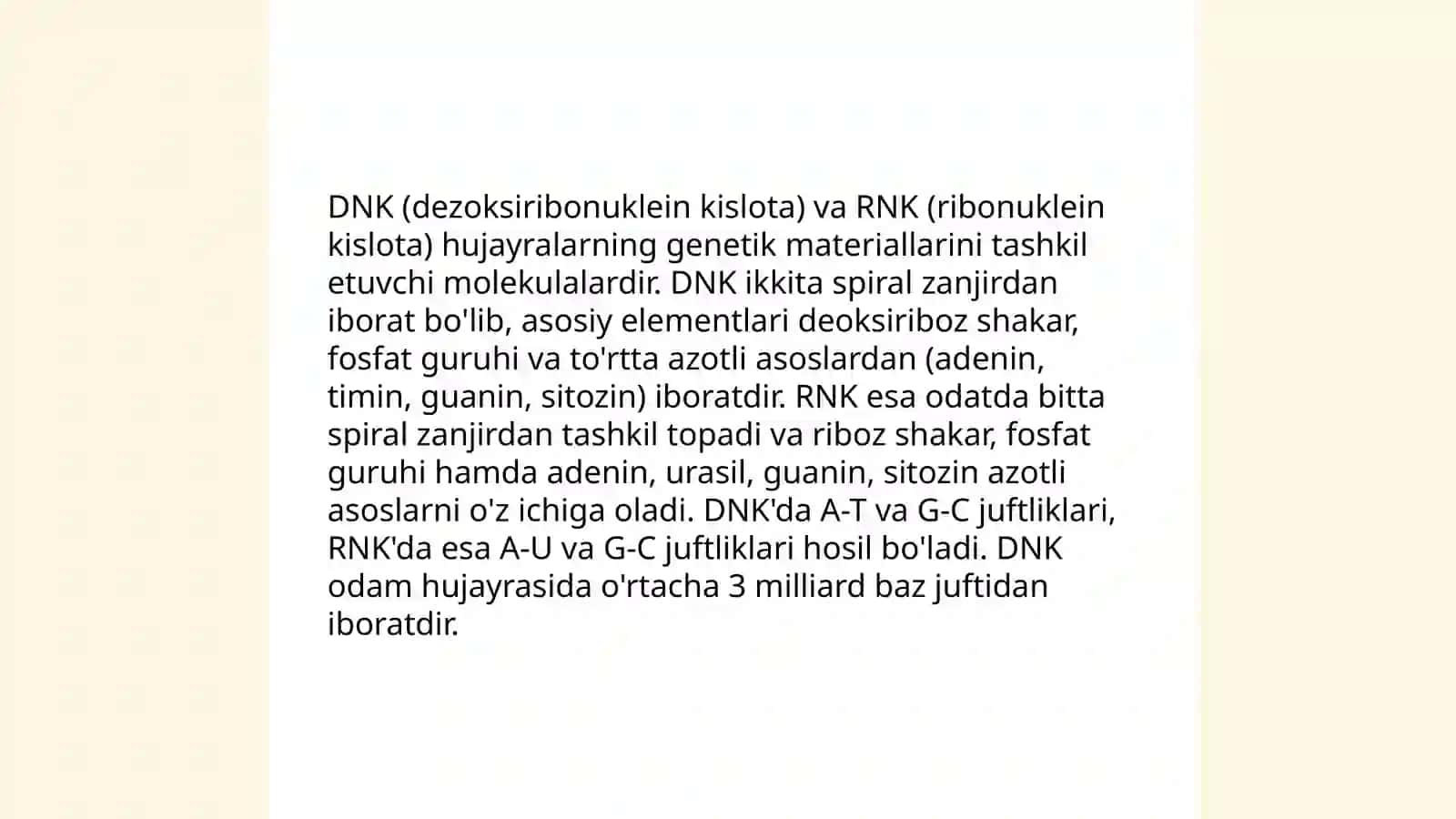 Nuklein kislotalar turlari: DNK va RNK 4