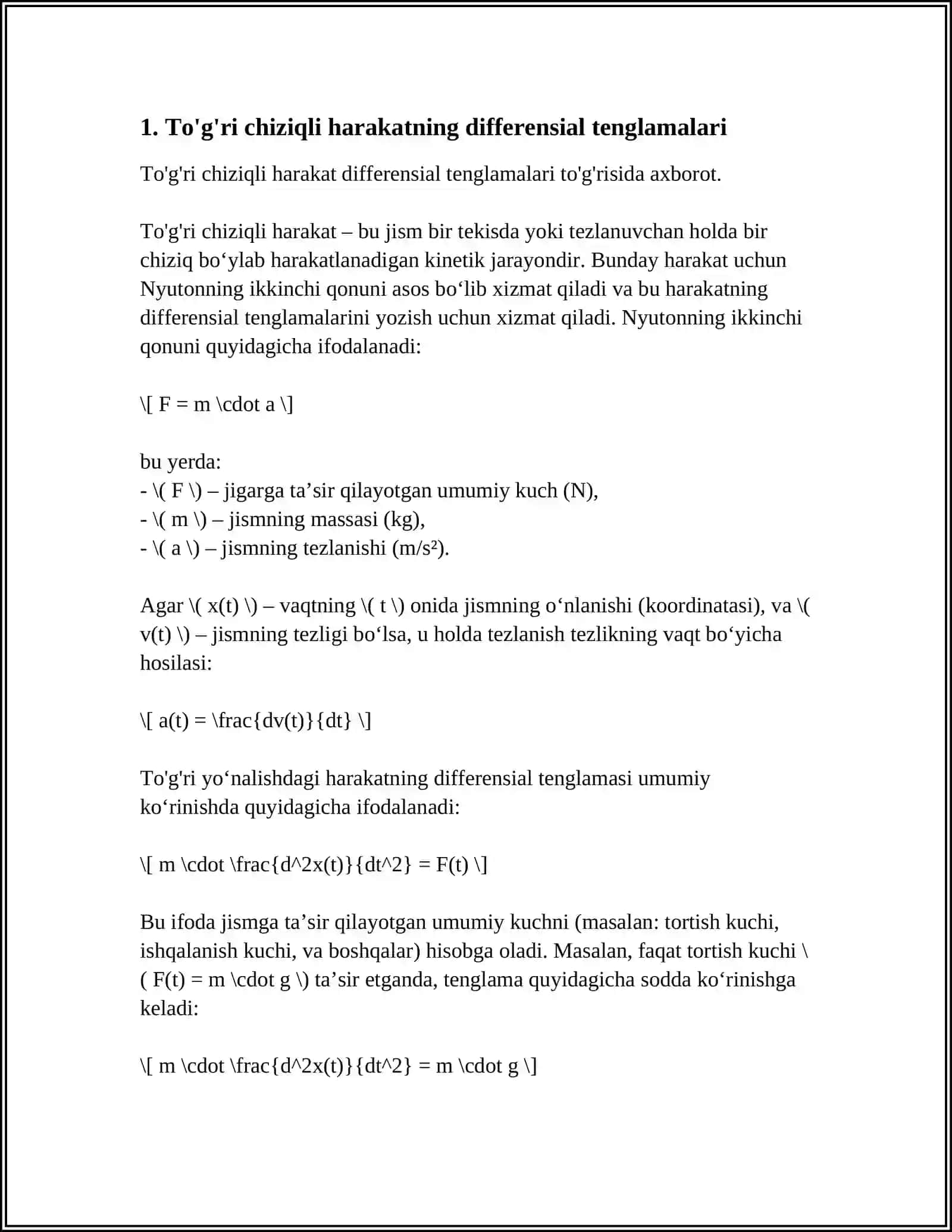 KINEMATIKA VA DINAMIKADA DIFFERENSIAL HISOB TATBIQLARI 4