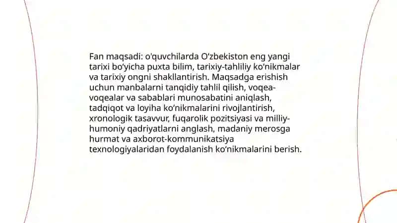 Oʻzbekiston eng yangi tarixi oʻquv fanining predmeti va mohiyati 4