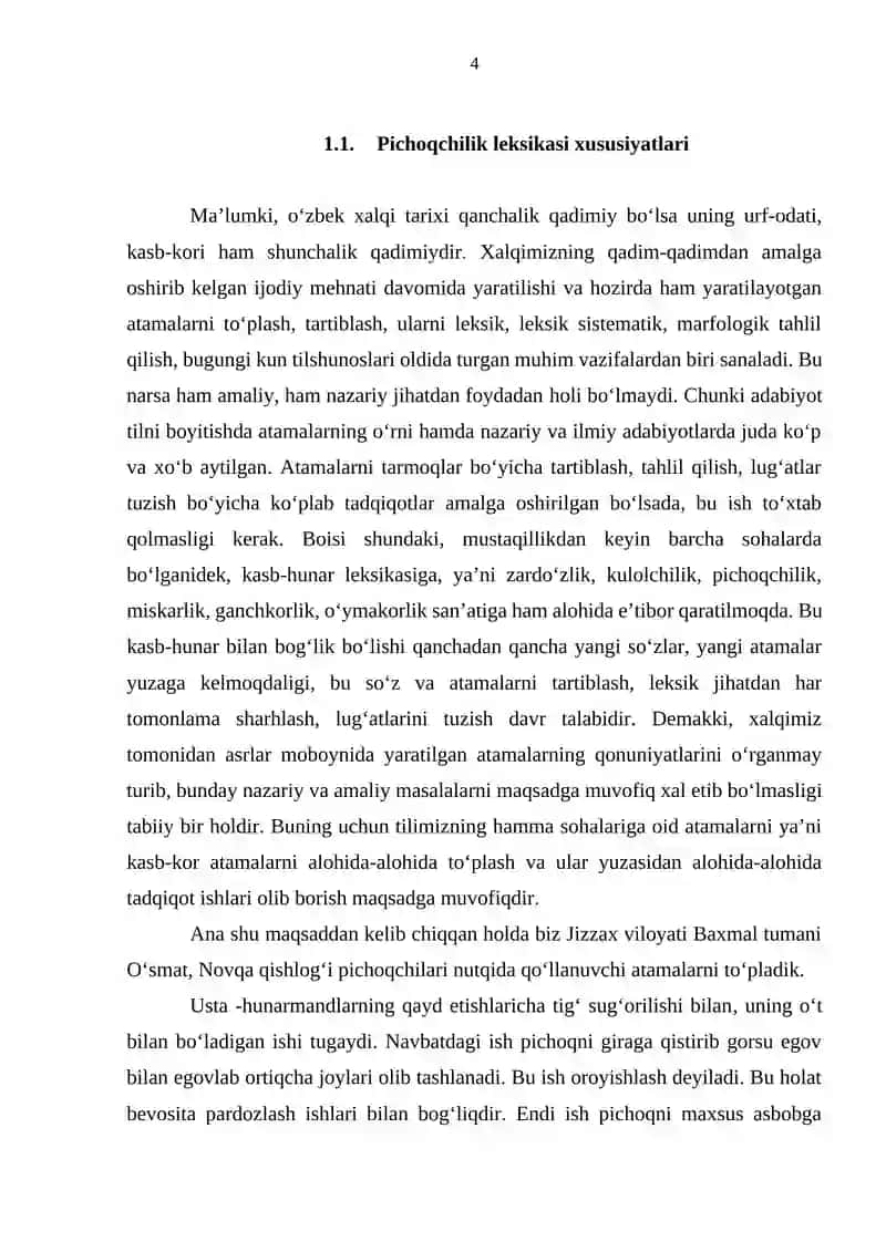 KASB – HUNAR (PICHOQCHILIK) LEKSIKASI 4
