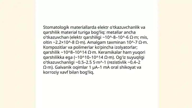 Stomatologik materiallarini elektrik xossalari 4