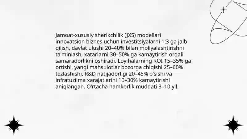 Inavatsion tadbirkorlik va biznes innavatsion iqtisodiyot rivojlanishda xususiy sherikchilik 4