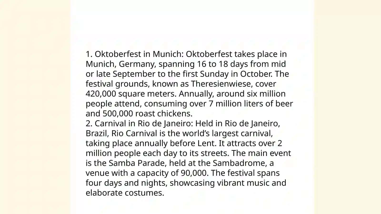Describe a festival that you attended 4