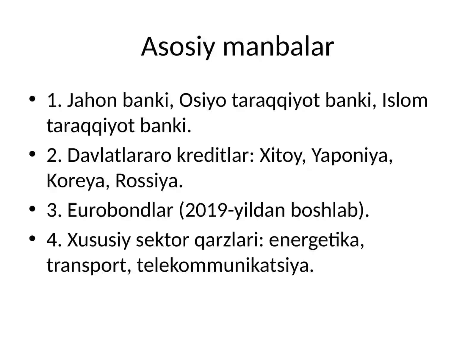 Oʻzbekiston Respublikasining tashqi qarzi: tahlil va boshqarish 4