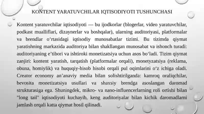 Kontent yaratuvchilar iqtisodiyoti(CREATOR ECONMY) 4