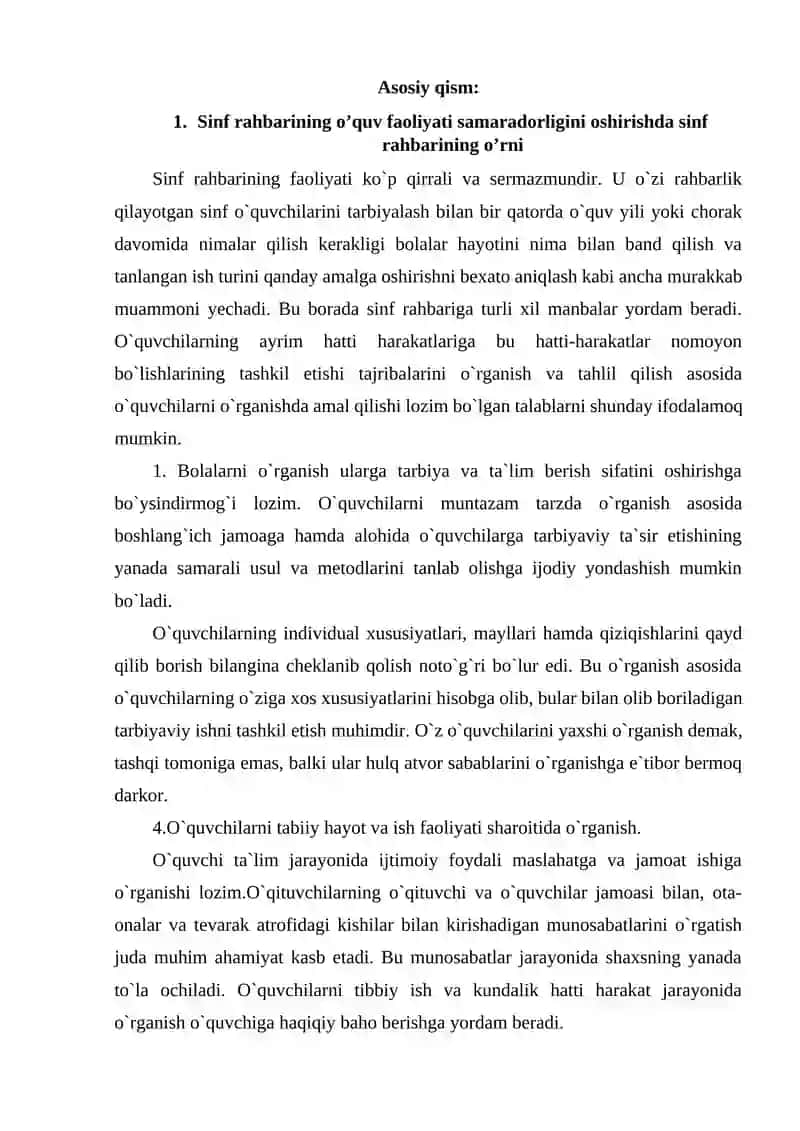Sinf rahbar ishini rejalashtirish metodikasi 4