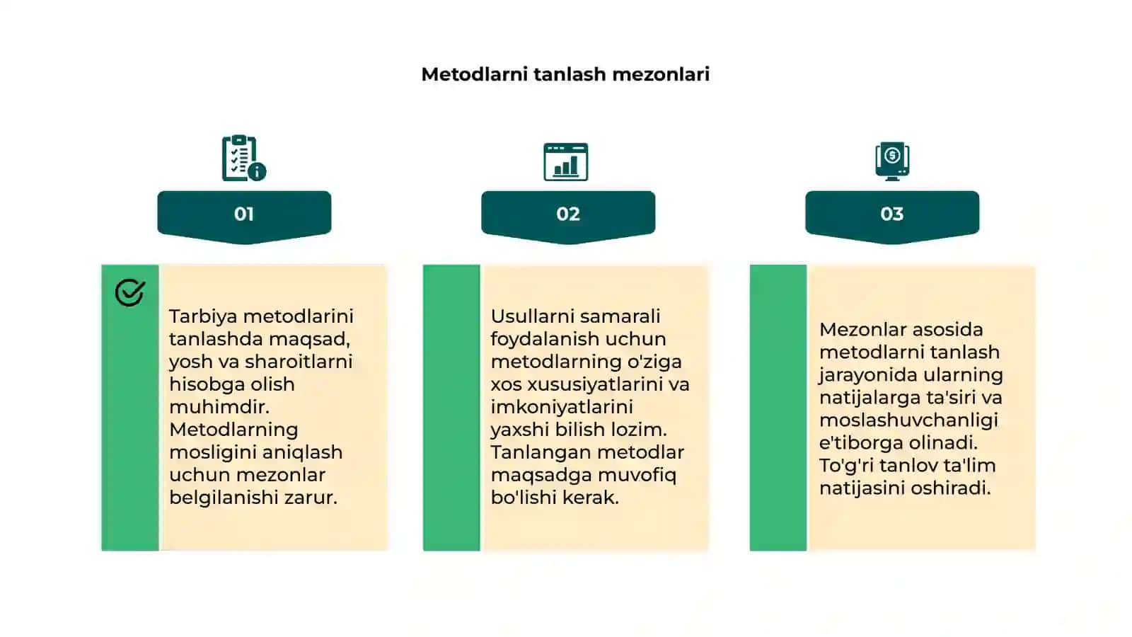 Tarbiya metodlarini tanlash olish va ulardan foydalanish imkoniyatlari 4