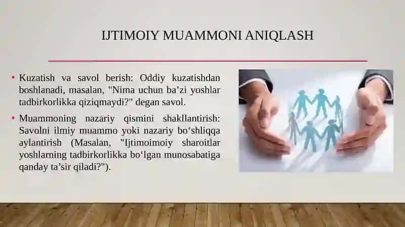 IJTIMOIY MUAMMONI ANIQLASH VA GIPOTEZA TUZISH MANTIG‘I 4