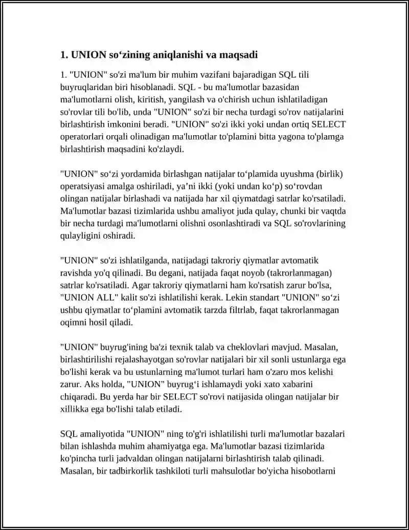 UNION, INTERSECT VA MINUS STANDART SO'ZLARI 4
