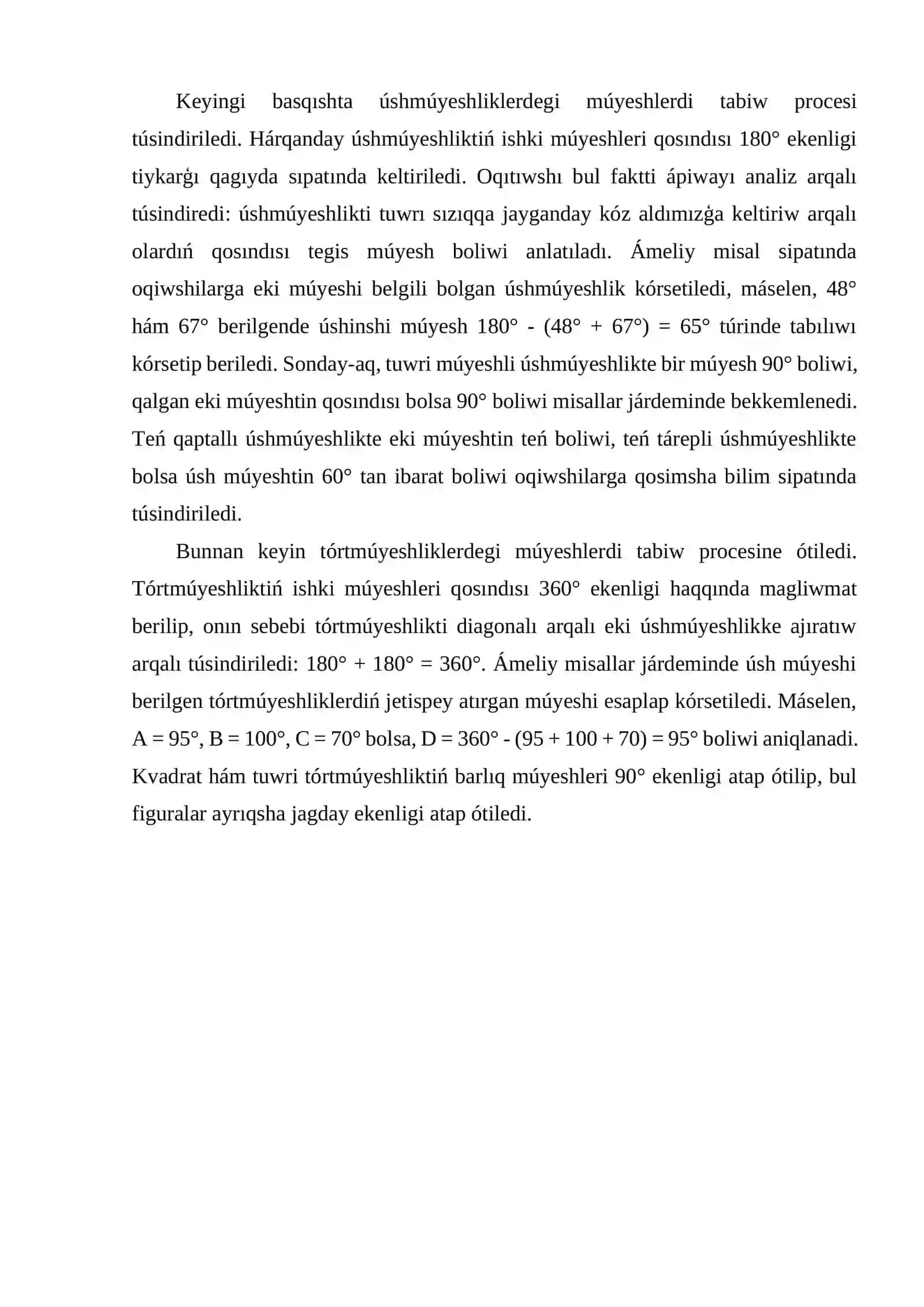 Geometriyalıq figuralarda múyeshlerdi tabiw 4