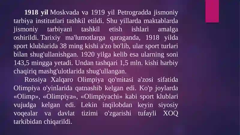 O’zbekiston jismoniy tarbiya va sportning rivojlanishi (1920-1990) 4