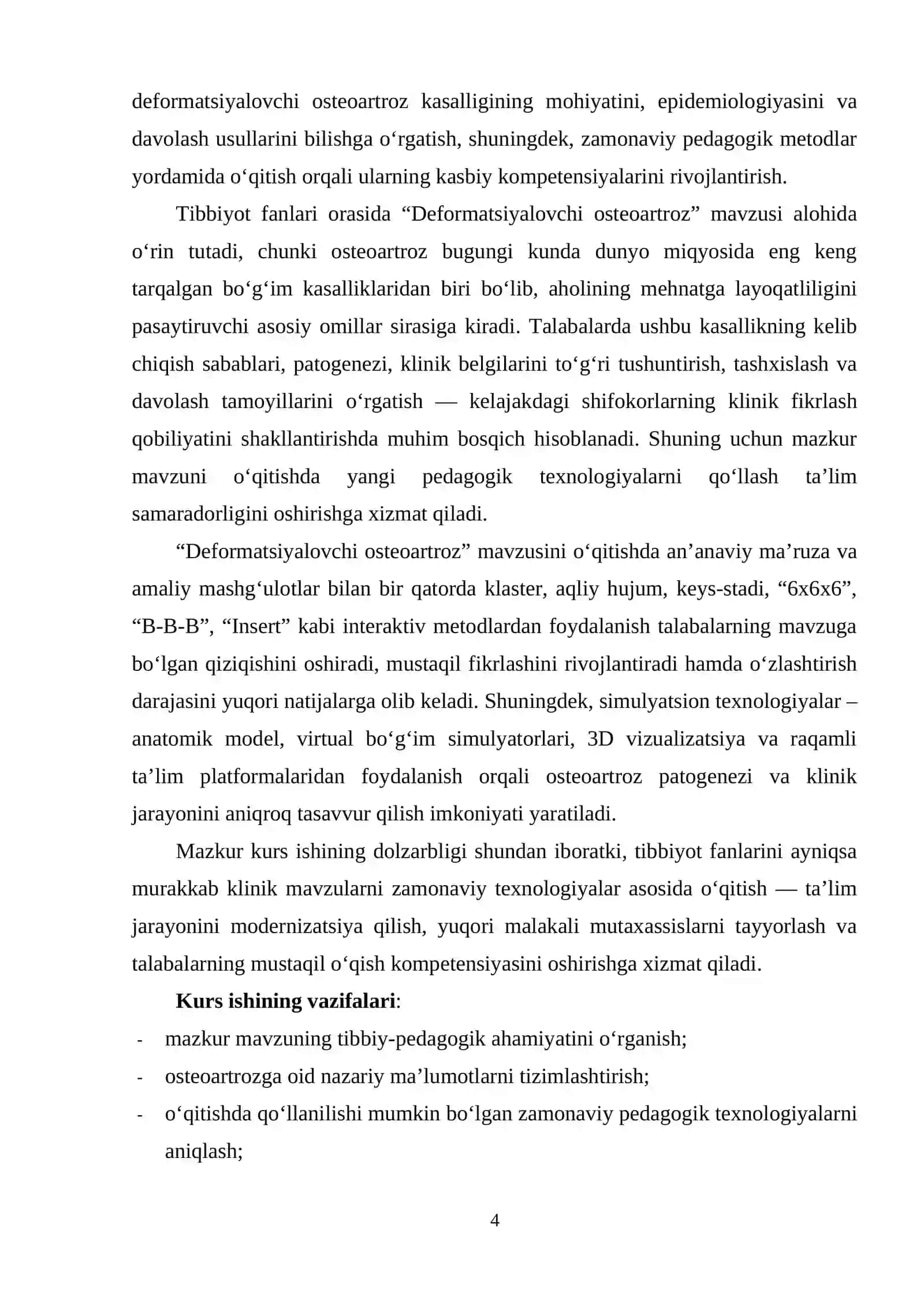 “Deformatsiyalovchi osteoartroz”  mavzusini o‘qitishda yangi pedagogik texnologiyalardan foydalanish 4