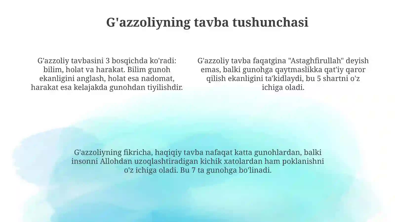 GʻazzoliyningTavba asariasosida“Dinvaaxloq” 4