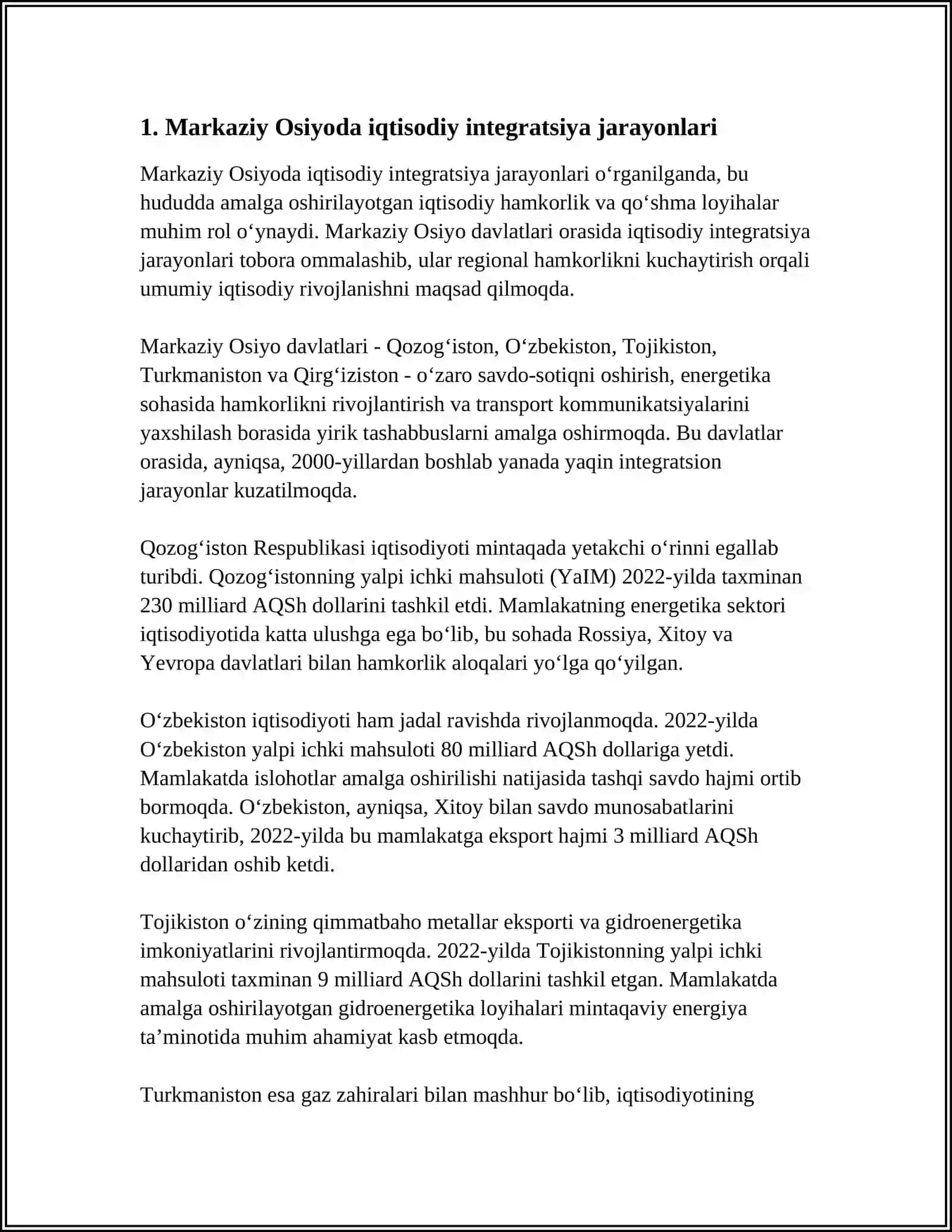 MARKAZIY OSIYO MINTAQASIDAGI INTEGRATSIYAVIY JARAYONLAR 4