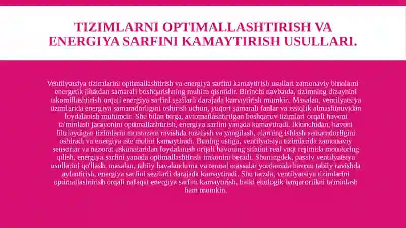 Ventilyatsiya tizimlari boʻyicha energiya sarfi tahlili 4