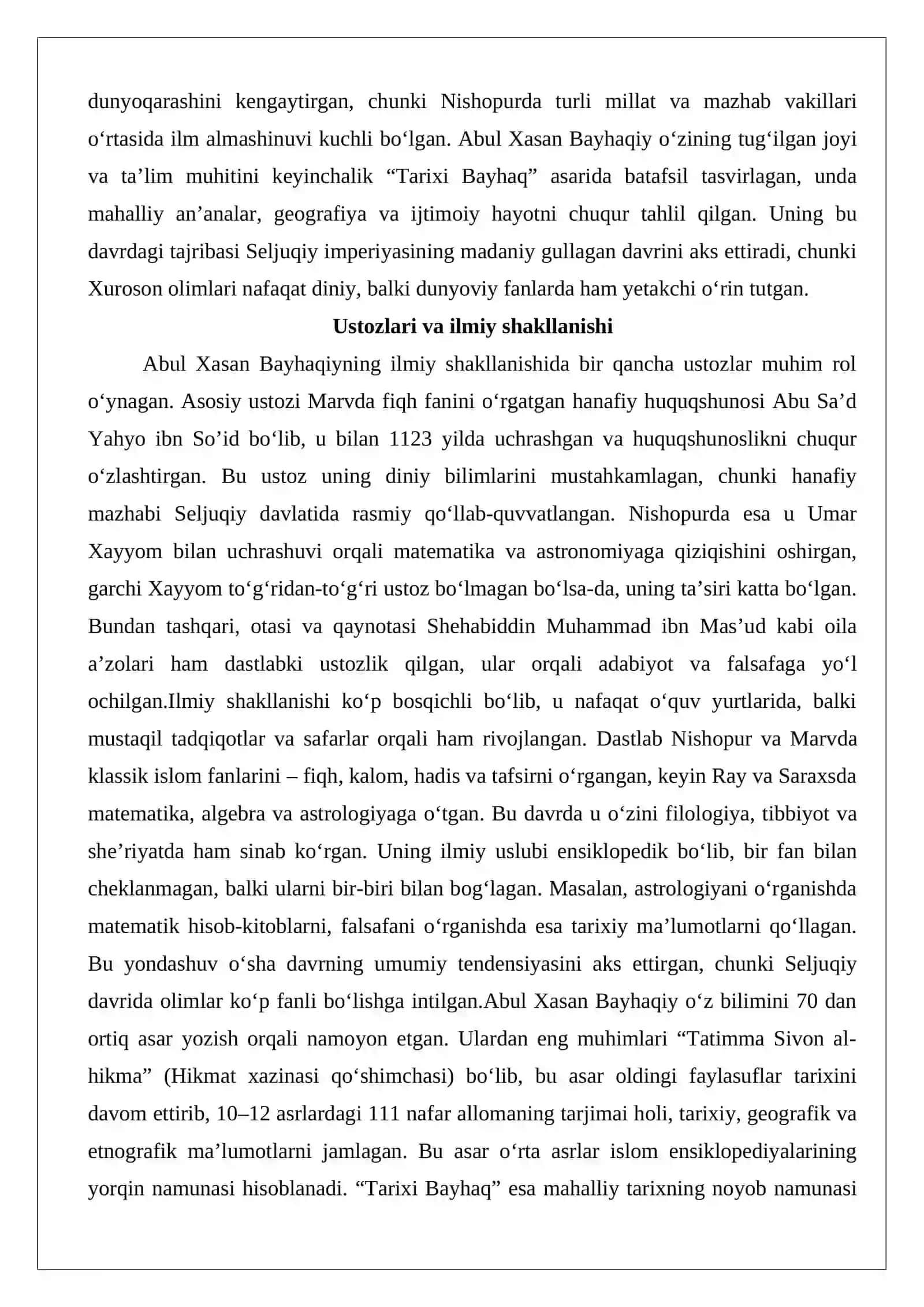 Abul Xasan Bayhaqiy (995–1077) ilmiy merosi 4