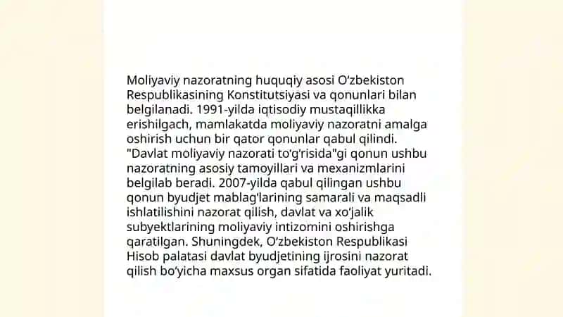 Umumdavlat nazorat organlari va ularning moliyaviy nazoratni tashkil etishi 4