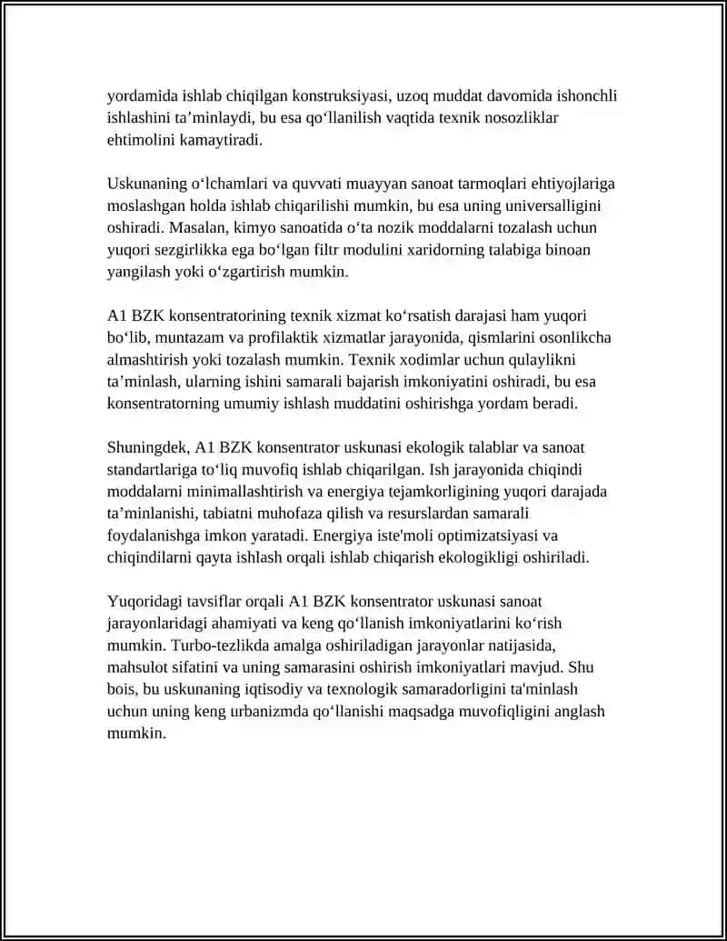 A1 BZK KONSENTRATOR USKUNASI HAQIDA MA'LUMOT 4