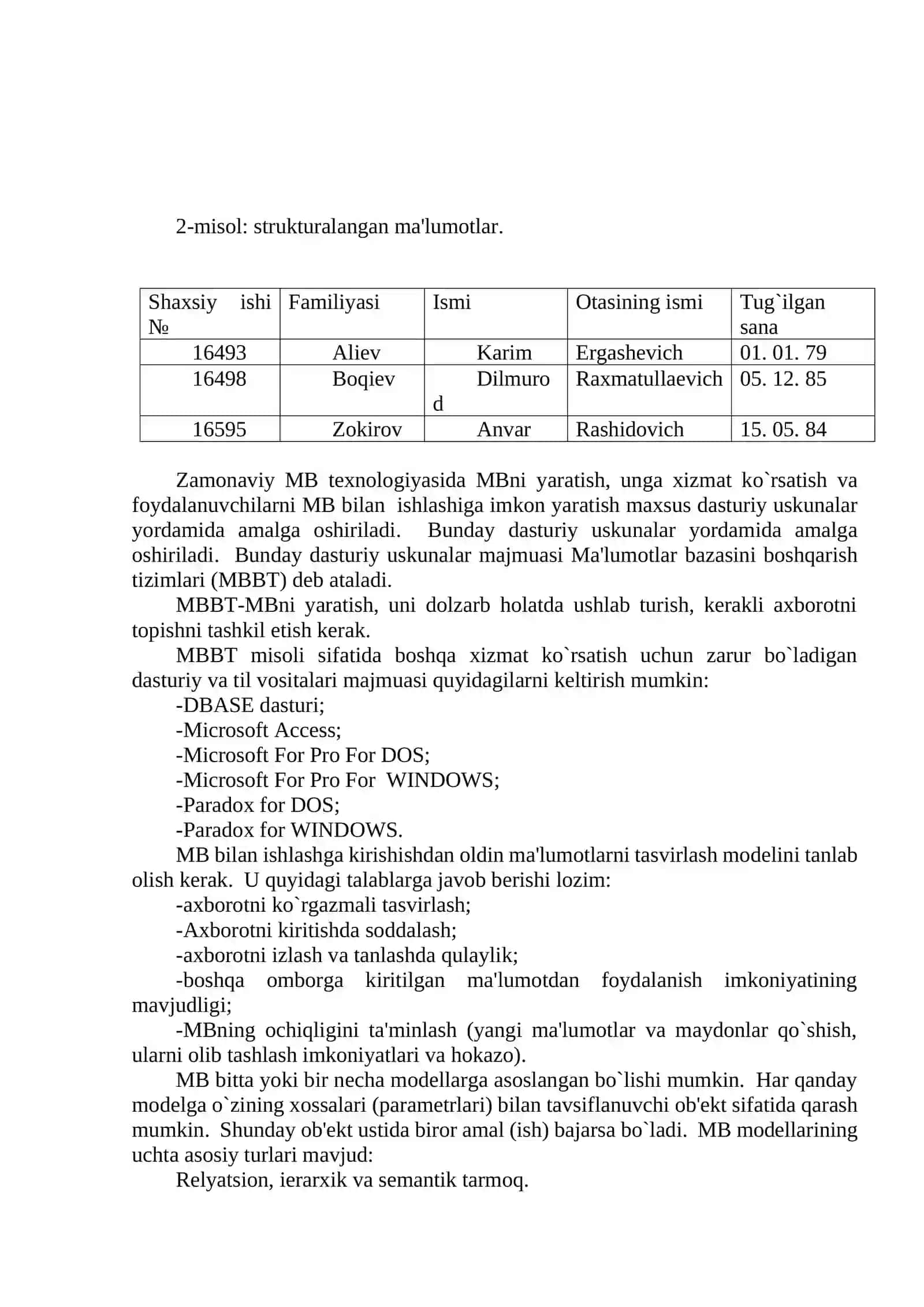 Ma’lumotlar bazasini boshqarish 4