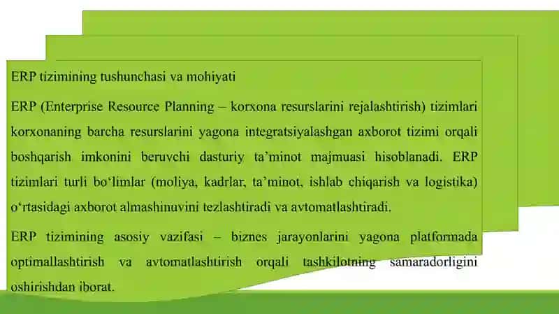 ERP TIZIMLARINING QO‘LLANILISHI VA AMALIYOTDA JORIY ETISH 4