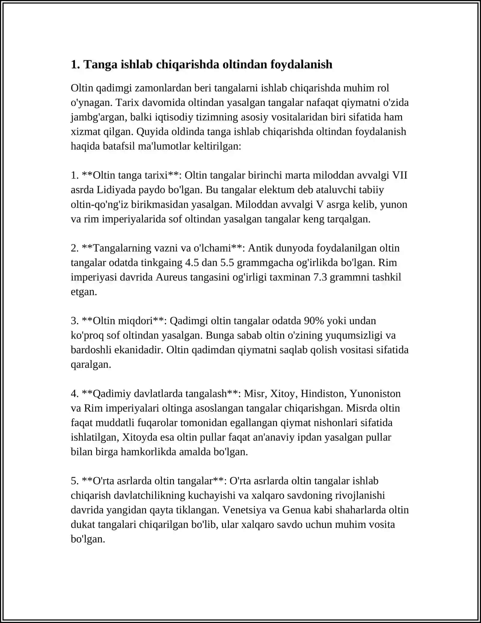 OLTINNING PUL SIFATIDA FOYDALANILISH JARAYONLARI 4