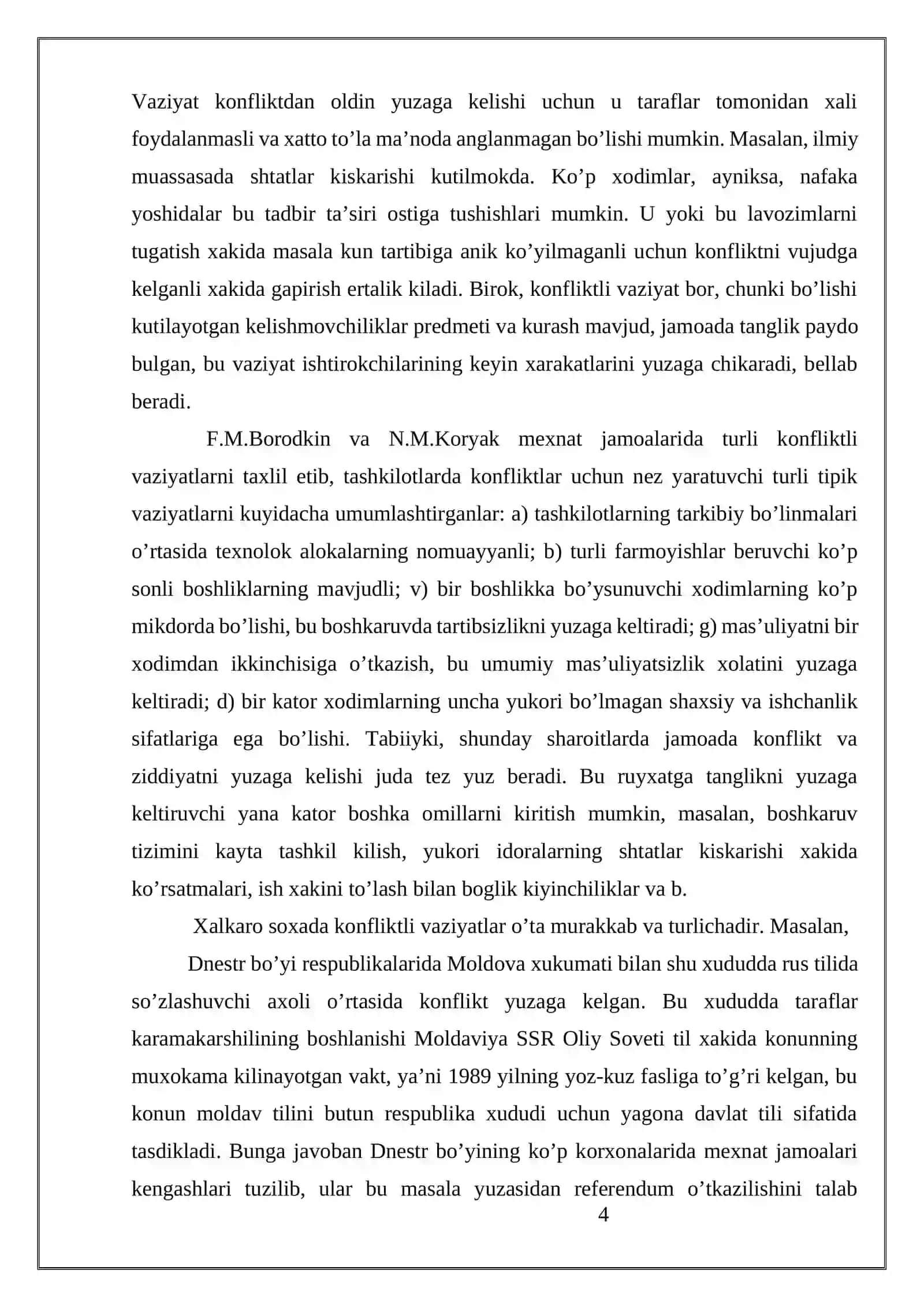 "Jamoadagi ziddiyatları bartaraf etishda rahbar o'brusining ahamiyati" kurs ishi 4