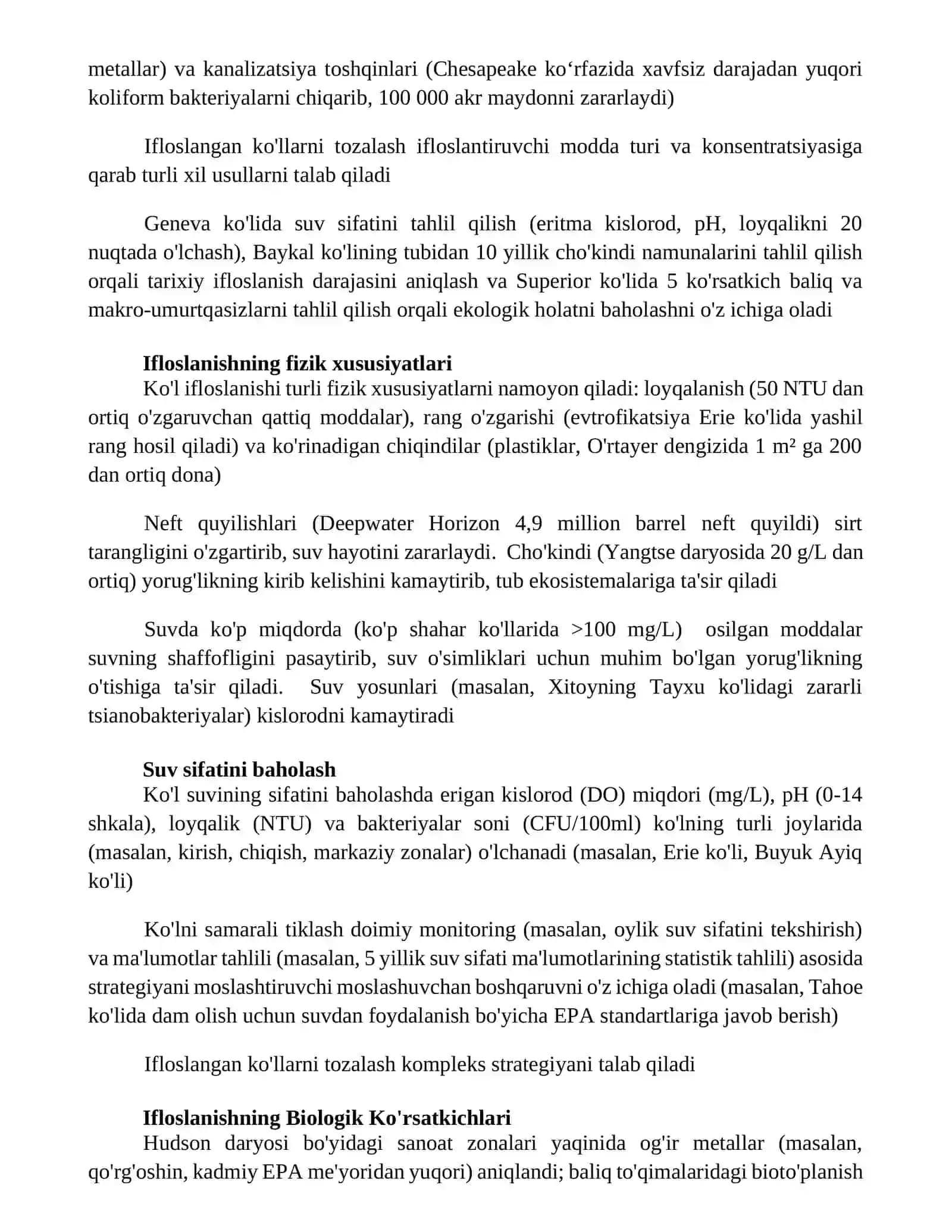 Suv havzalarining ifloslanish darajasini belgilash va uni tozalash usullari 4