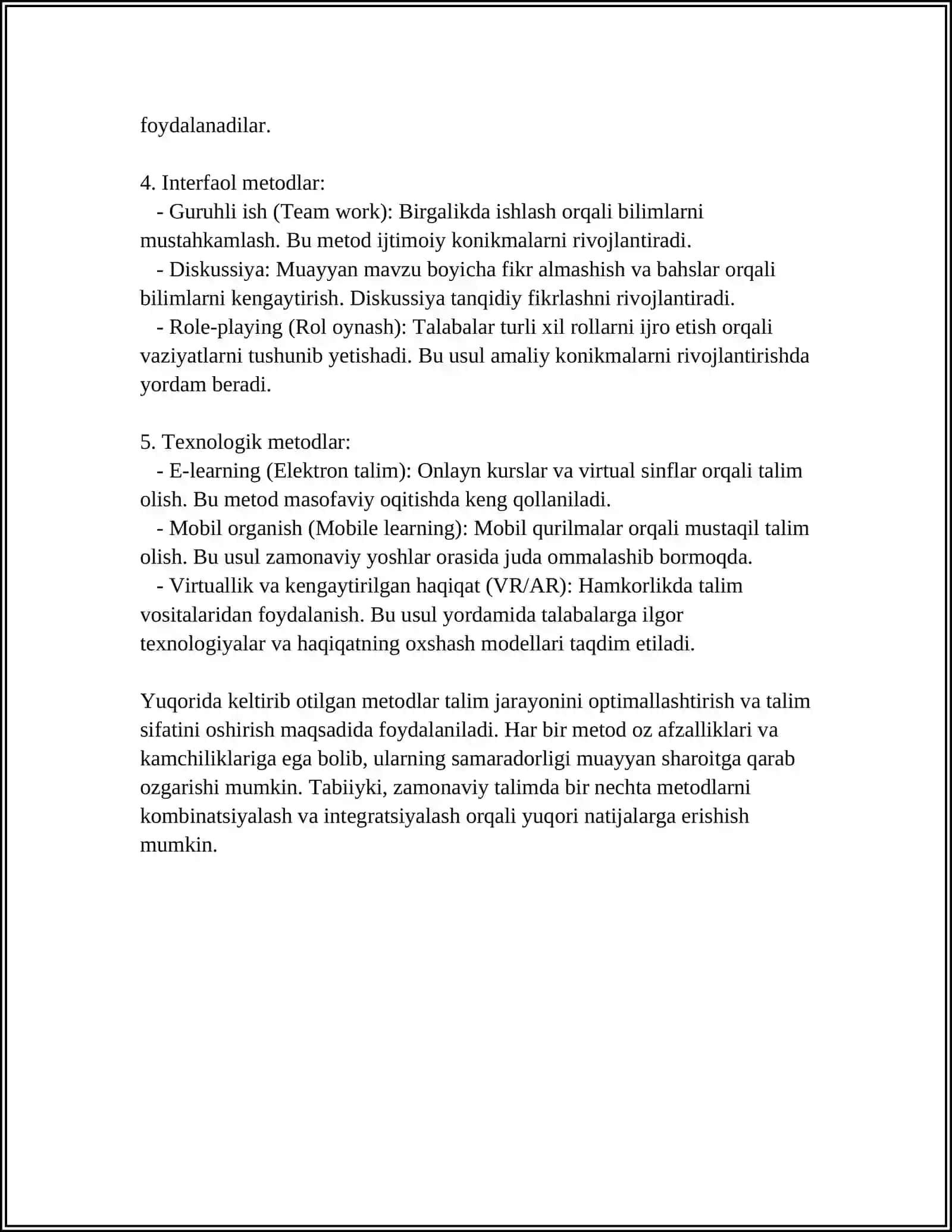 TA'LIM METODLARI VA VOSITALARI 4