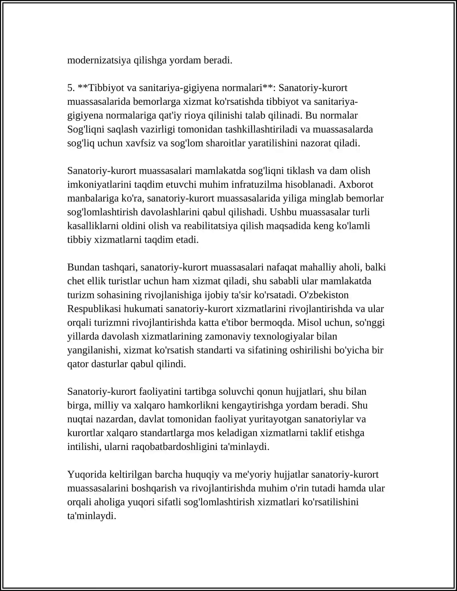 SANATORIY-KURORT FAOLIYATINING HUQUQIY TAʼMINLANGANLIGI 4