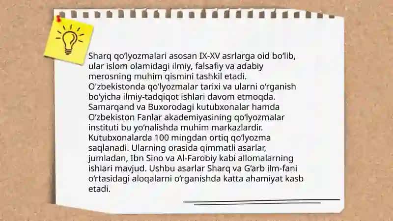 Sharq qolyozmalari va ularning sivilizatsiydahi orni 4