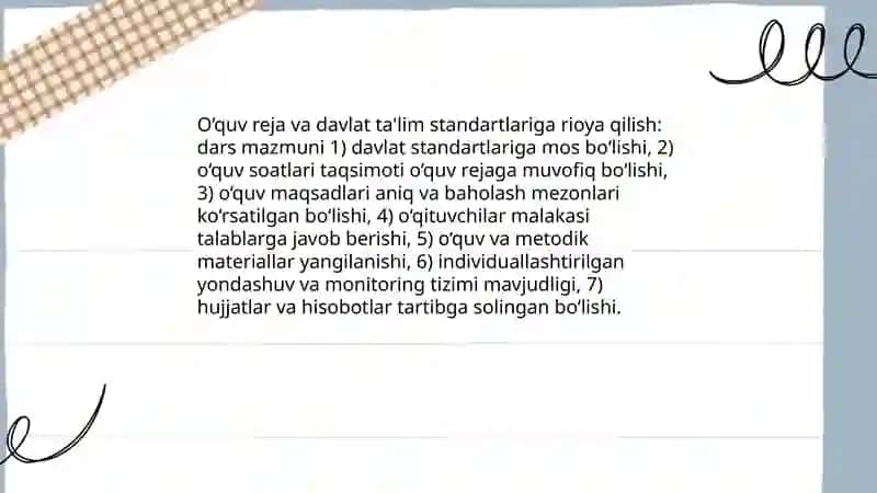 Mashg'ulotni tashkil etishga qo’yiladigan talablar 4